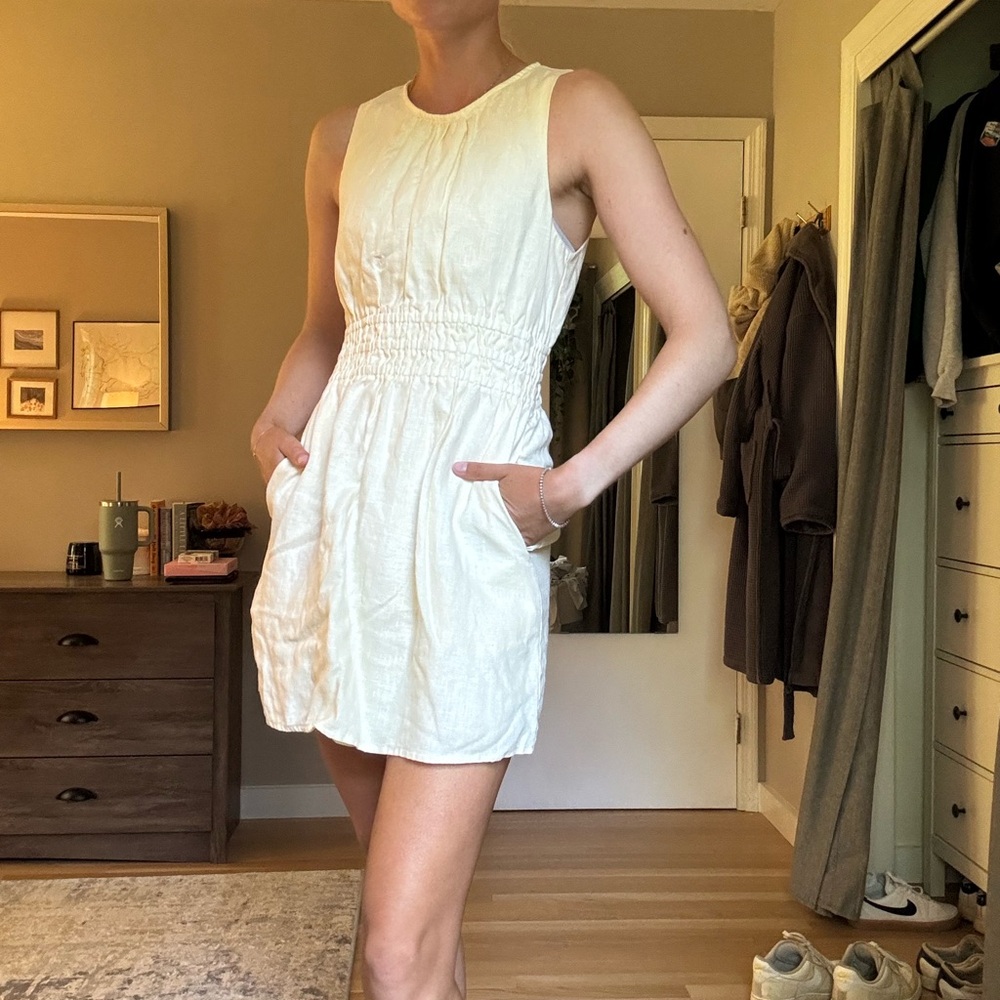 100% butter yellow linen dress